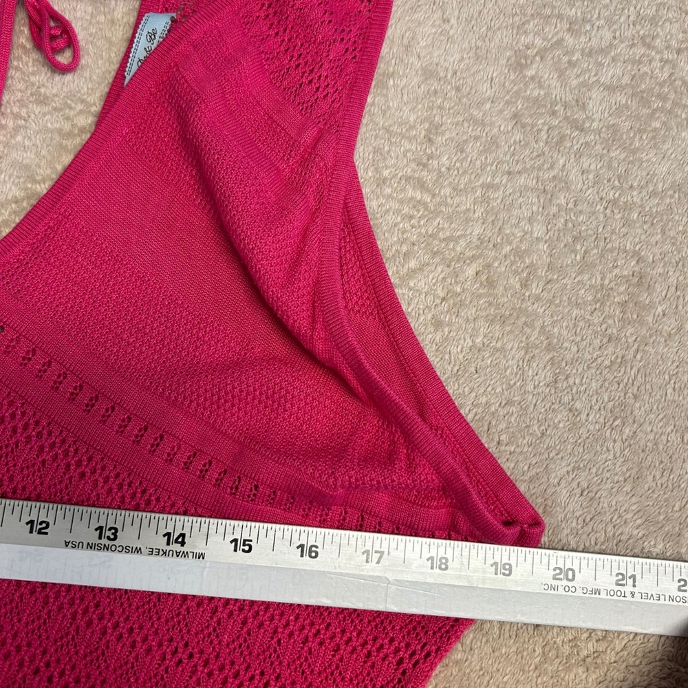 Do & Be Hot Pink Pointelle Knit V-Neck Wrap Back Tank Top Sleeveless Ribbed Hem - Picture 8 of 11